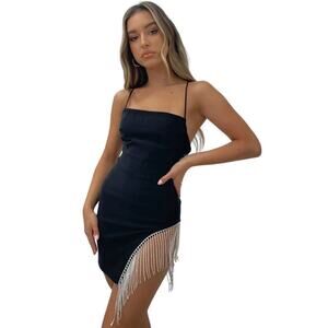 White Fox Come Back Mini Dress Rhinestone Cocktail Black Size Small